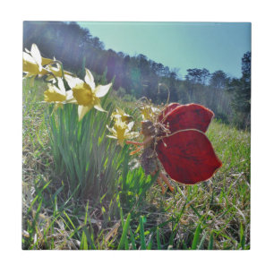 Zachte en gele bloemen tegeltje