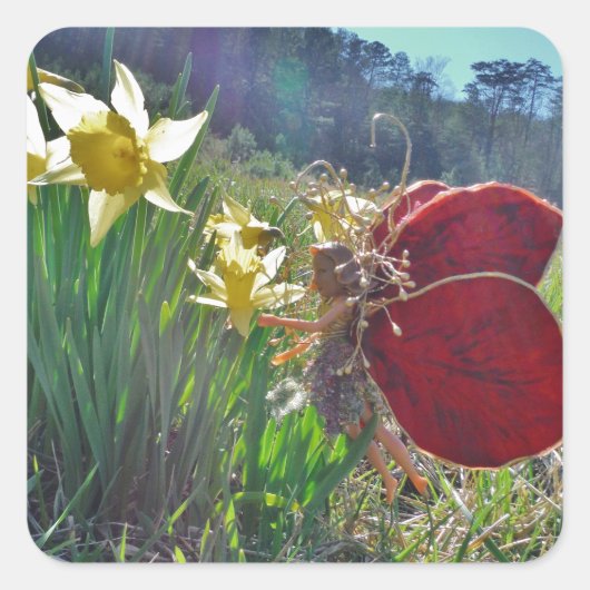Zachte en gele bloemen vierkante sticker (Voorkant)