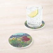 Zachte en gele bloemen zandsteen onderzetter (Zijkant)