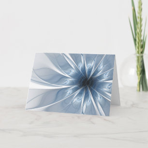 Zachte en gevoelige blauwe fractale fantasiebloem  bedankkaart