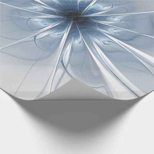 Zachte en gevoelige blauwe fractale fantasiebloem cadeaupapier (Hoek)