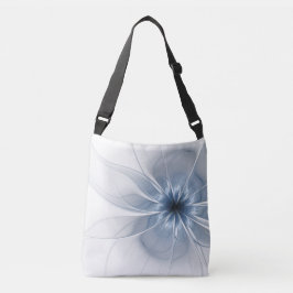 Zachte en gevoelige blauwe fractale fantasiebloem crossbody tas