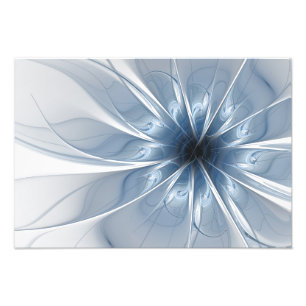 Zachte en gevoelige blauwe fractale fantasiebloem foto afdruk