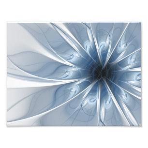 Zachte en gevoelige blauwe fractale fantasiebloem foto afdruk