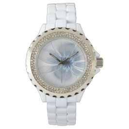 Zachte en gevoelige blauwe fractale fantasiebloem horloge