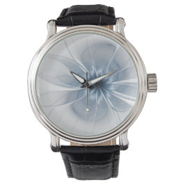 Zachte en gevoelige blauwe fractale fantasiebloem horloge