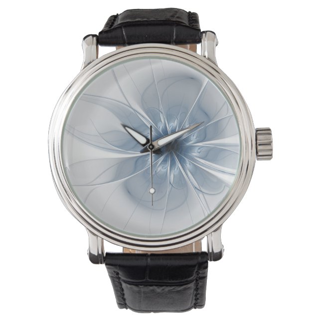 Zachte en gevoelige blauwe fractale fantasiebloem horloge (Voorkant)