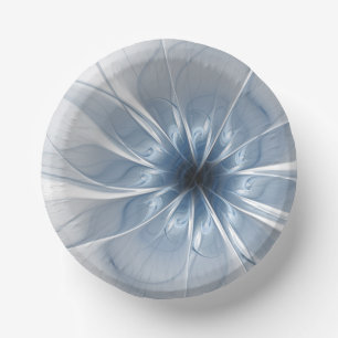 Zachte en gevoelige blauwe fractale fantasiebloem papieren kommen
