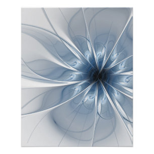 Zachte en gevoelige blauwe fractale fantasiebloem perfect poster