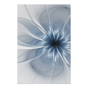 Zachte en gevoelige blauwe fractale fantasiebloem  perfect poster