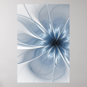 Zachte en gevoelige blauwe fractale fantasiebloem poster