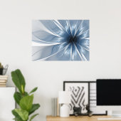 Zachte en gevoelige blauwe fractale fantasiebloem poster (Thuiskantoor)