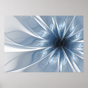 Zachte en gevoelige blauwe fractale fantasiebloem  poster