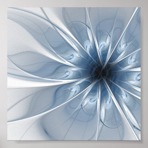 Zachte en gevoelige blauwe fractale fantasiebloem  poster