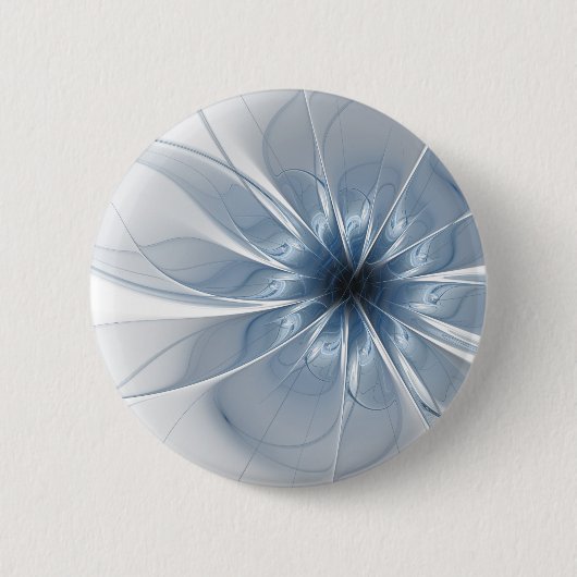 Zachte en gevoelige blauwe fractale fantasiebloem  ronde button 5,7 cm (Voorkant)