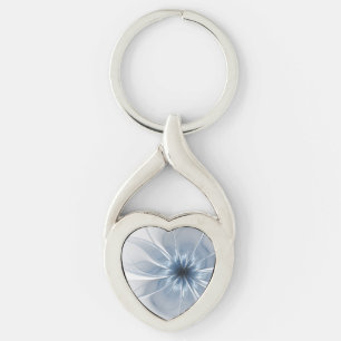 Zachte en gevoelige blauwe fractale fantasiebloem sleutelhanger