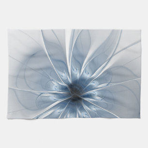 Zachte en gevoelige blauwe fractale fantasiebloem  theedoek