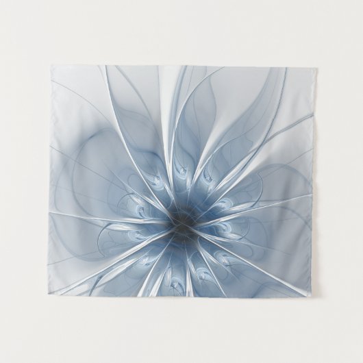 Zachte en gevoelige blauwe fractale fantasiebloem  wandkleed (Voorkant (horizontaal))