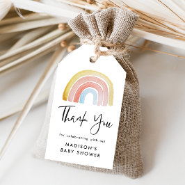 Zachte en Kleurrijke Waterverf Regenboog Baby Borr Cadeaulabel