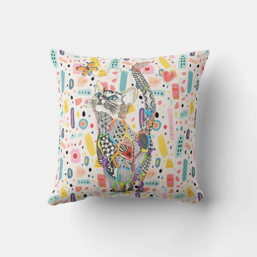 Zachte en Kleurrijke Zwierige Kat Kussen (Achterkant)