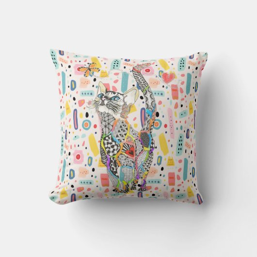 Zachte en Kleurrijke Zwierige Kat Kussen (Voorkant)