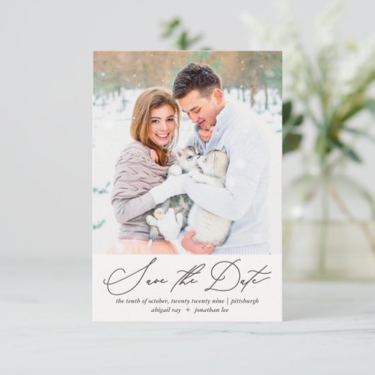 Zachte en luchtige bloemenperzik Blush foto bruilo Save The Date (Staand voorkant)