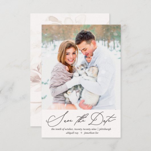 Zachte en luchtige bloemenperzik Blush foto bruilo Save The Date (Voorkant / Achterkant)