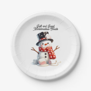 Zachte en zoete Marshmallow Snowman Papieren Bordje