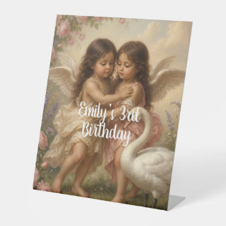 zachte engel cherub meisjes verjaardag || reclamebord met voetstuk