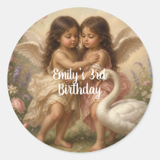 zachte engel cherub meisjes verjaardag || ronde sticker