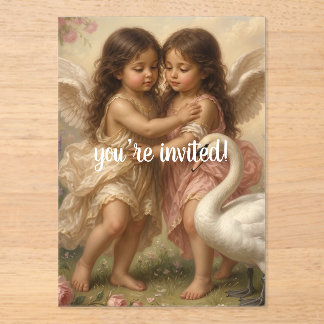 zachte engel cherub meisjes verjaardagsuitnodiging acryl uitnodigingen