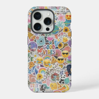 Zachte esthetische collage telefoonhoes met sticke iPhone 15 pro case