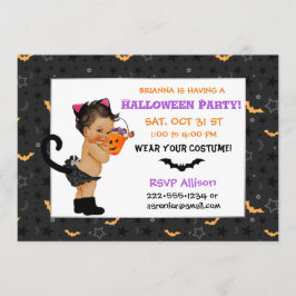 Zachte Etnische Baby Meisje Kat Kostuum Halloween Kaart