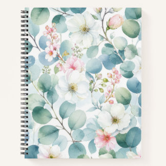 Zachte Eucalyptus en Blush Bloemenaquarel Notitieboek