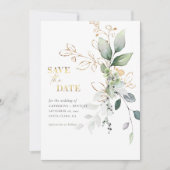 Zachte Eucalyptus met Gouden Foto Save The Date (Voorkant)