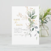 Zachte Eucalyptus met Gouden Foto Save The Date (Staand voorkant)