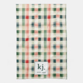 Zachte Evergreen Gingham Monogram Keukendoek Theedoek (Verticaal)