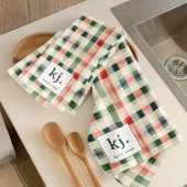 Zachte Evergreen Gingham Monogram Keukendoek Theedoek