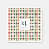 Zachte Evergreen Gingham Monogram Servet (Voorkant)