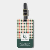 Zachte Evergroene Gingham Monogram Bagagelabel (Voorkant verticaal)