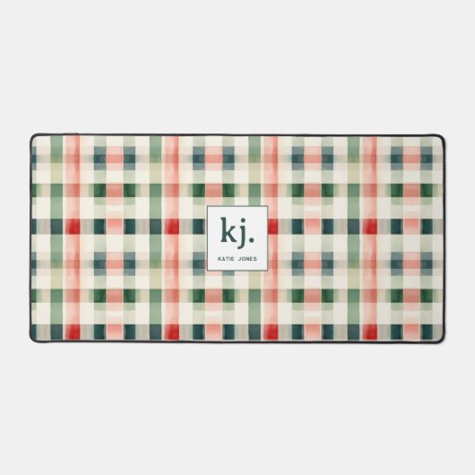 Zachte Evergroene Gingham Monogram Bureaumat (Voorkant)