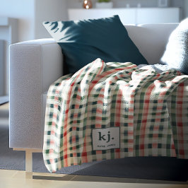 Zachte Evergroene Gingham Monogram Fleece Deken