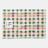 Zachte Evergroene Gingham Monogram Keukendoek Theedoek (Horizontaal)