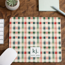 Zachte Evergroene Gingham Monogram Muismat