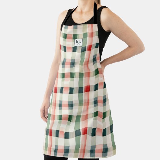 Zachte Evergroene Gingham Monogram Schort (Insitu)