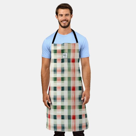 Zachte Evergroene Gingham Monogram Schort (Gedragen)