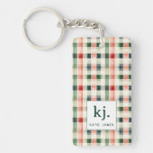 Zachte Evergroene Gingham Monogram Sleutelhanger (Voorkant)