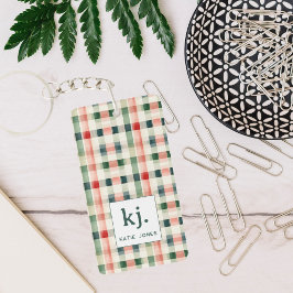 Zachte Evergroene Gingham Monogram Sleutelhanger