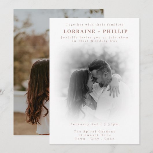 Zachte Fade zwart-wit Romantische Fotobruiloft Kaart (Voorkant / Achterkant)