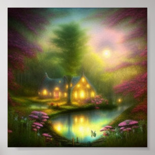 Zachte fantasie cottage poster